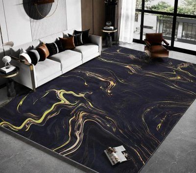 Безворсовый ковер 3D Golden Wave Marble 200х300 см, черный с золотым 3192170744 фото