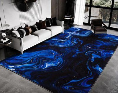 Безворсовый ковер 3D Ocean Wave 200х300 см, сине-черный с белым 3192172801 фото