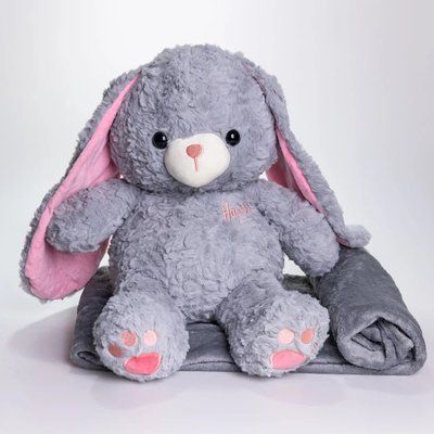Іграшка подушка плед 3 в 1 Заєць Happy сірий 2872371985 фото