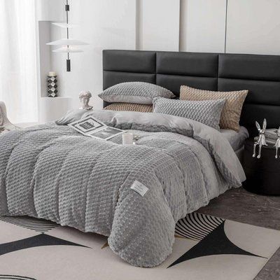 Велюровое постельное белье плюш микрофибра евро Соты Colorful Home 200х230 серое 2094550514 фото