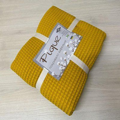 Вафельне покривало плед простирадло полуторне бавовна однотонне 150X220 Pique жовте 2244922301 фото