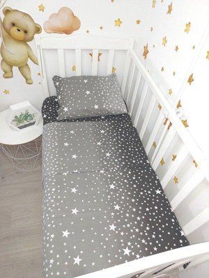 Дитяча постільна білизна бязь GOLD LUX 110х150 в ліжечко Stars (сіра) 2306979875 фото