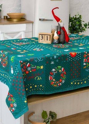Скатерть новогодняя прямоугольная льняная 150х220 Новый год 2039081336 фото