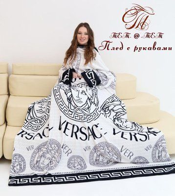 Рукоплед флісовий плед ТВ з рукавами полуторний 160х210 Україна Versace білий 1742901698 фото